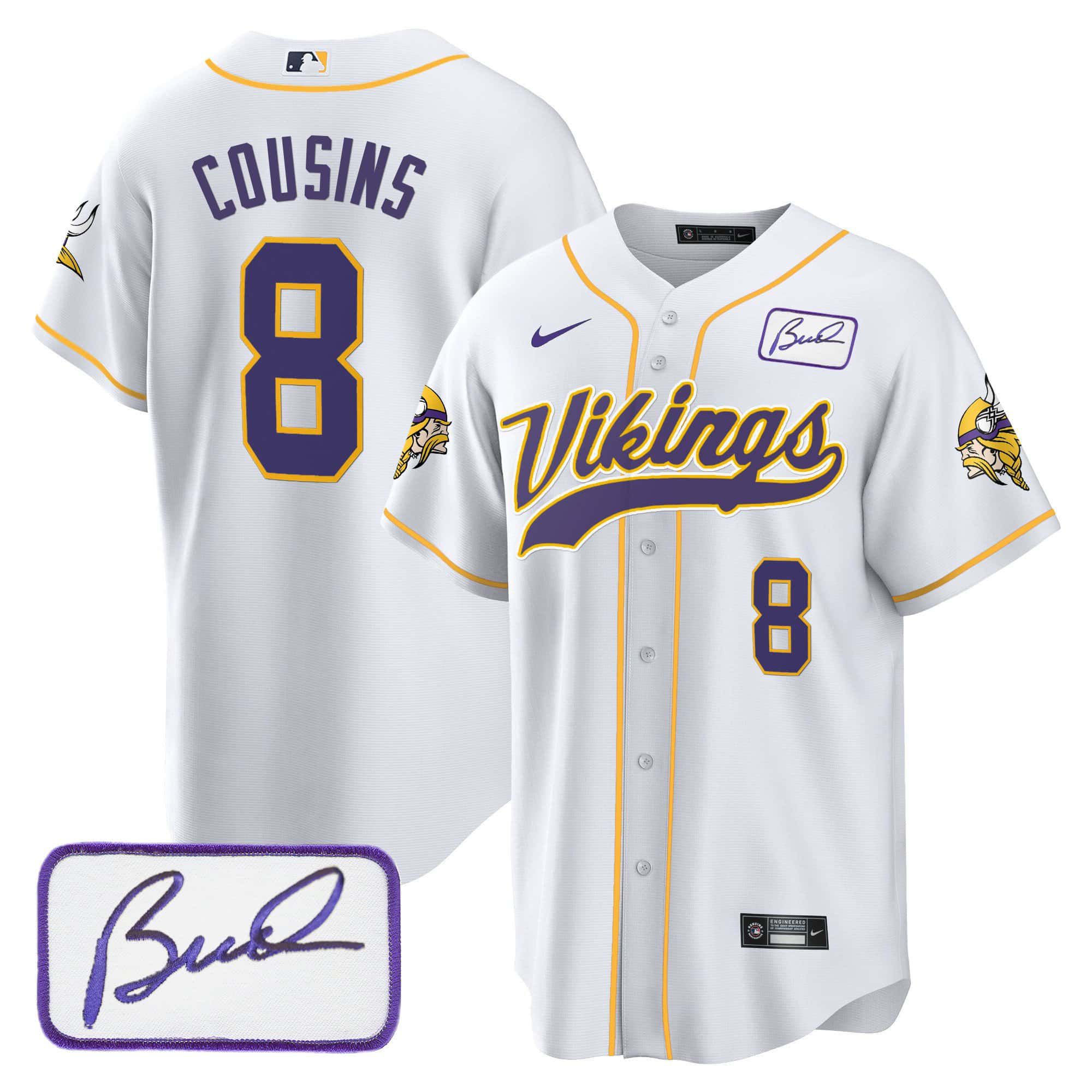 Men Minnesota Vikings 8 Cousins White 2024 Nike Bud Grant Patch Classic Baseball NFL Jersey